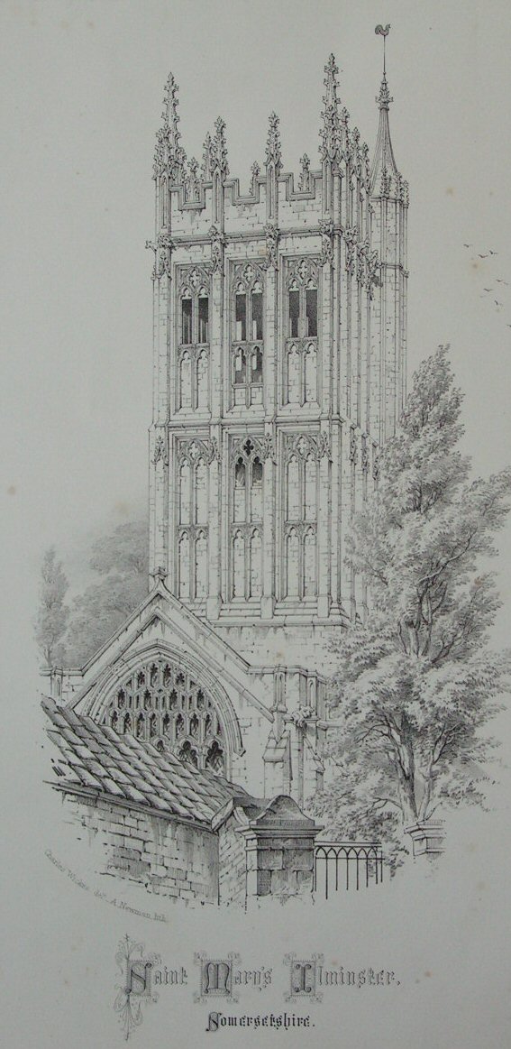 Lithograph - Saint Mary's Ilminster, Somersetshire - Newman